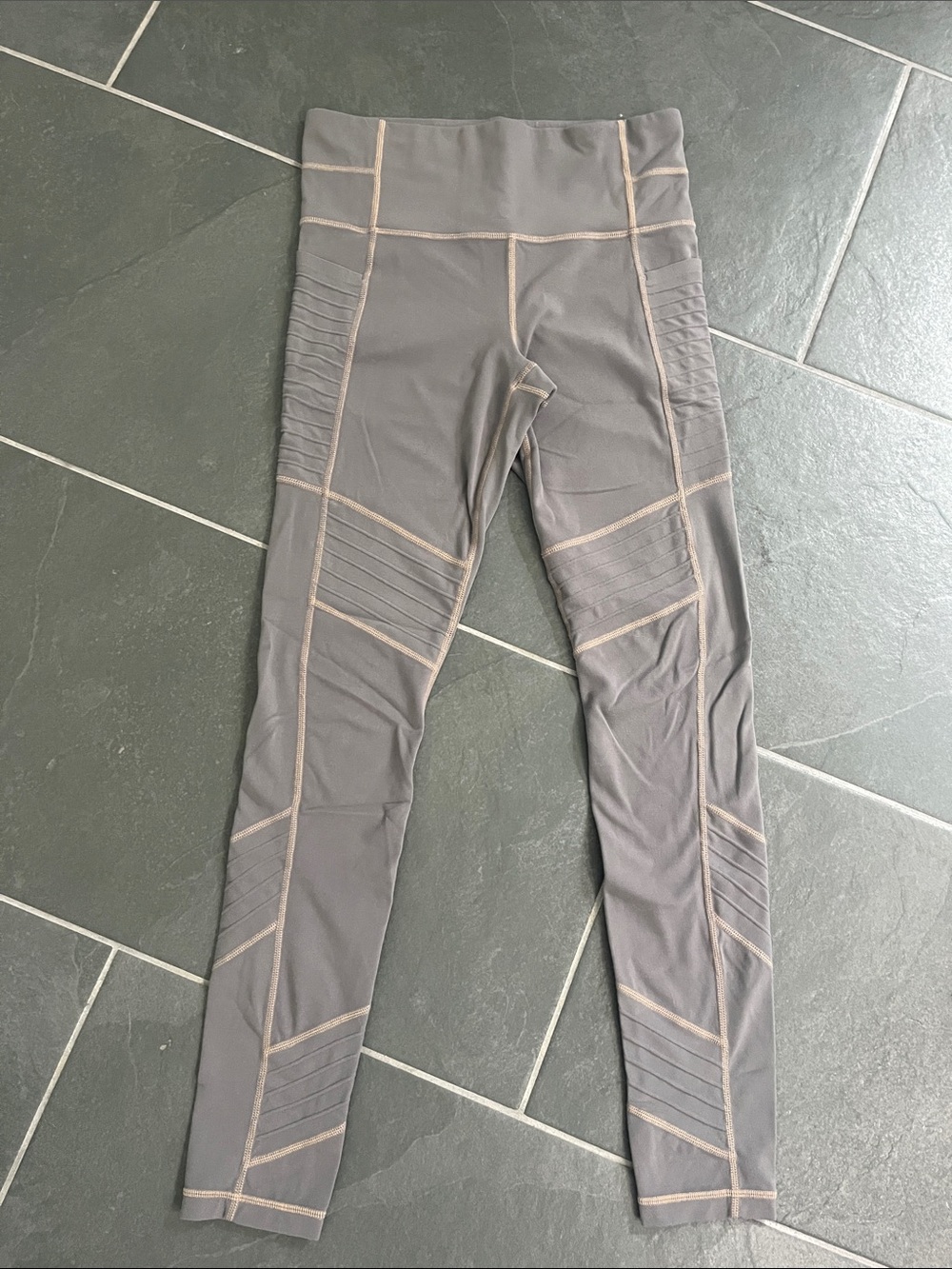 Athleta Gray High-Waist Performance Leggings with Contrast Stitching